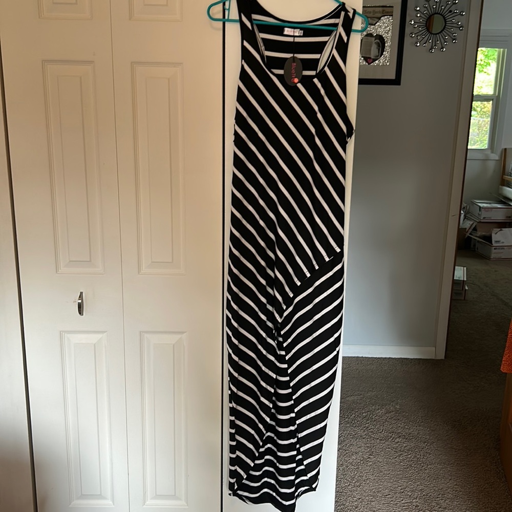 Brand new with tags blue time stripe in black and white dress